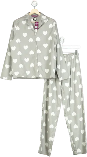 Grey Heart Print Brushed Cotton Pyjamas in gift bag UK 16-18