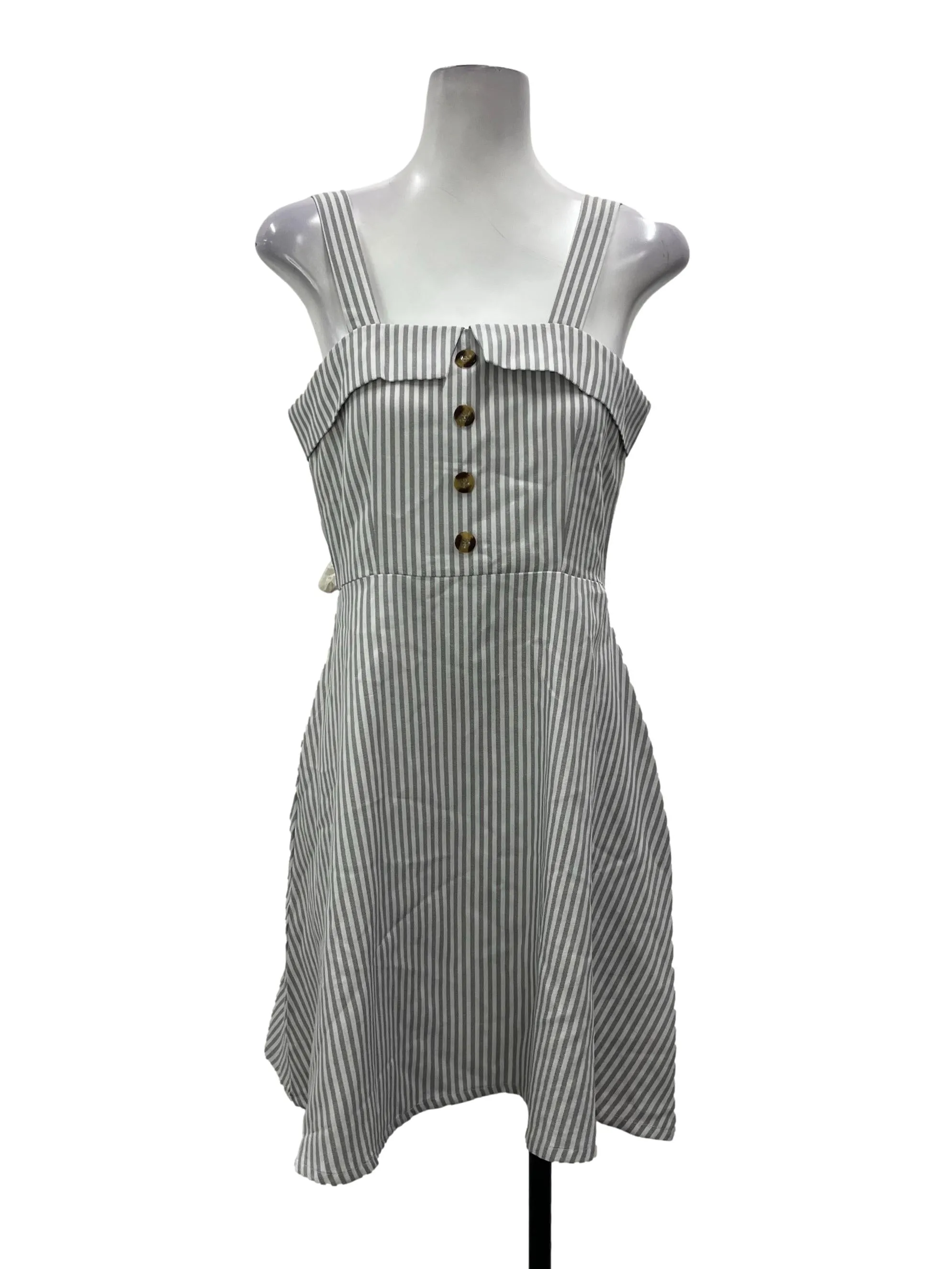 Grey Striped Button Down Dress