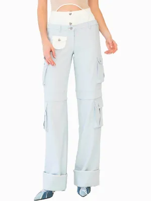 HAN WEN STUDIO Contrasty Waists Cargo Trouser Ice Blue and White