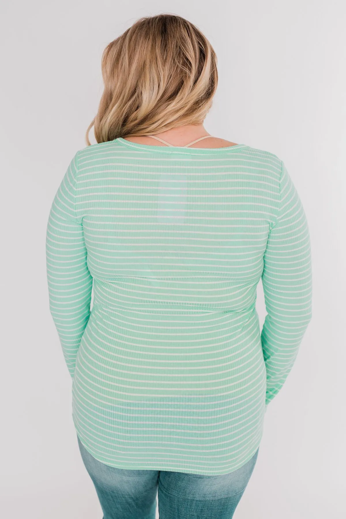 Happy As Can Be Striped Henley Top- Cheerful Mint