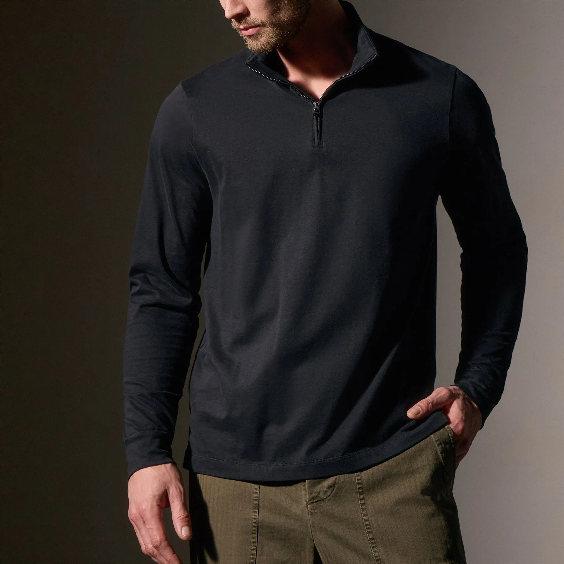 Heavy Luxe Jersey Half Zip - Black