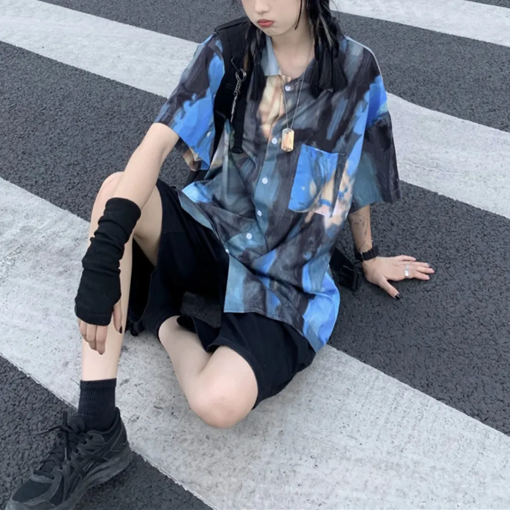 Hip Hop Oil Painting Print Short Sleeve Shirt