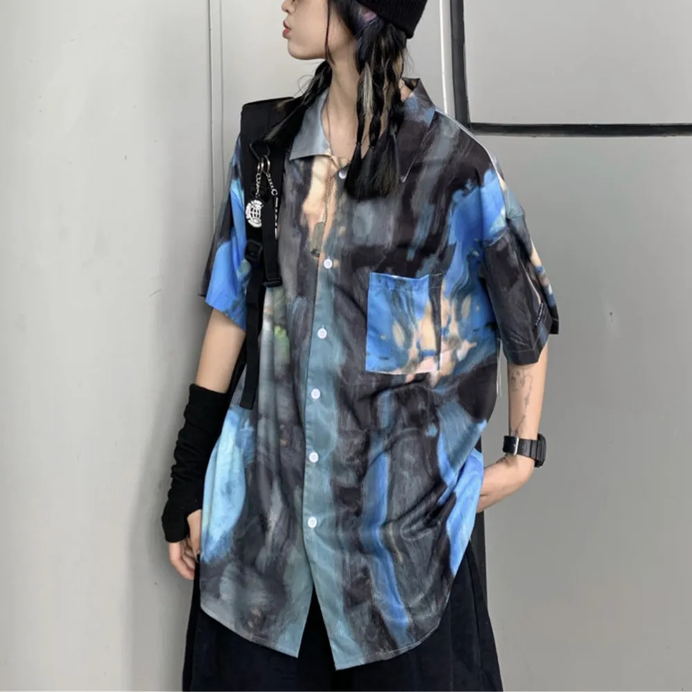 Hip Hop Oil Painting Print Short Sleeve Shirt