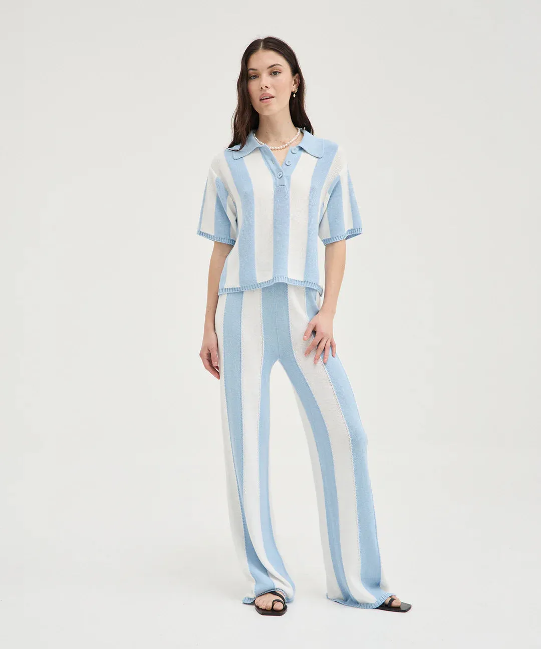 Holiday Shop - Blue/White Striped Knit Pants