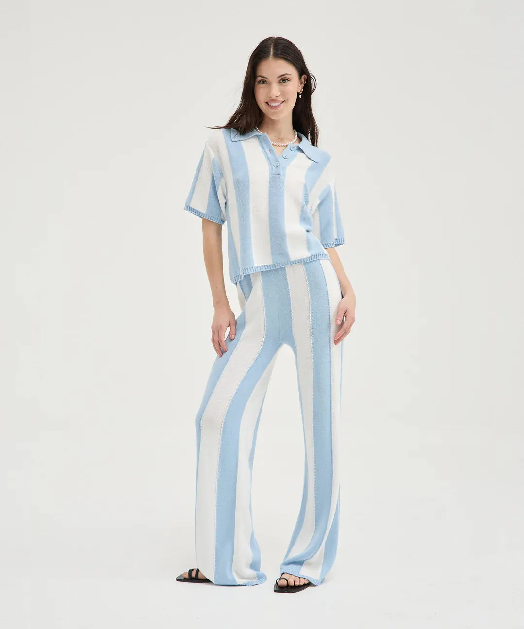 Holiday Shop - Blue/White Striped Knit Pants