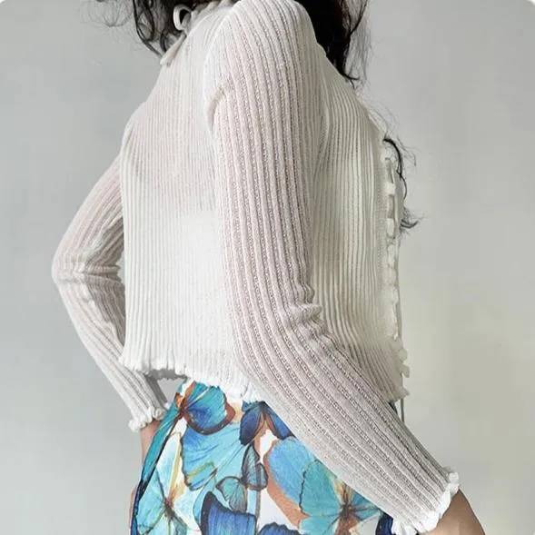 Hollowed-out semi transparent lace cardiagn