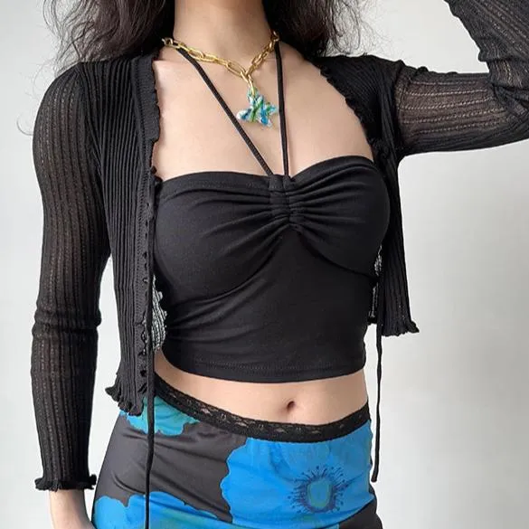 Hollowed-out semi transparent lace cardiagn