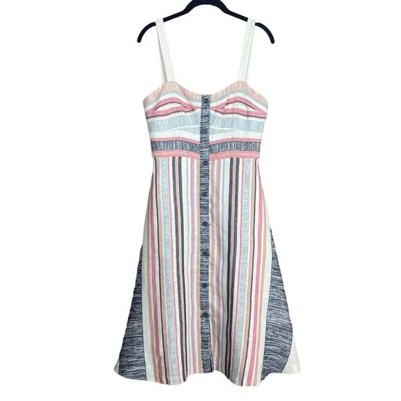 Hutch Anthropologie Striped Button Front Sleeveless Midi Dress Size 6