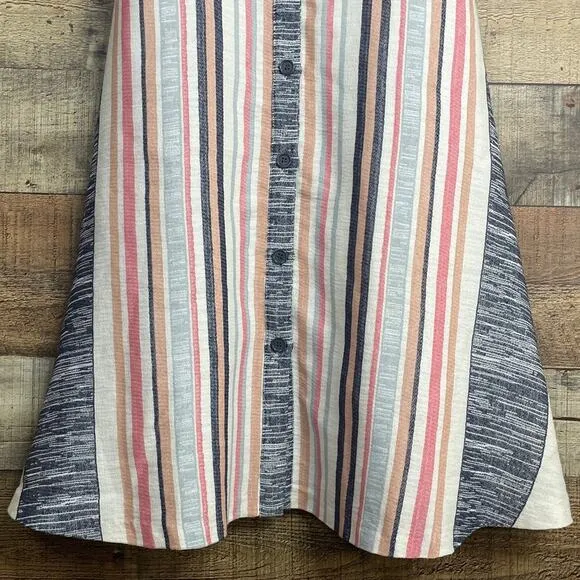 Hutch Anthropologie Striped Button Front Sleeveless Midi Dress Size 6