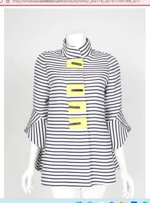 IC Collection 5640J 1PC Button Front Striped Jacket Hip-Length Relaxed Silhouette