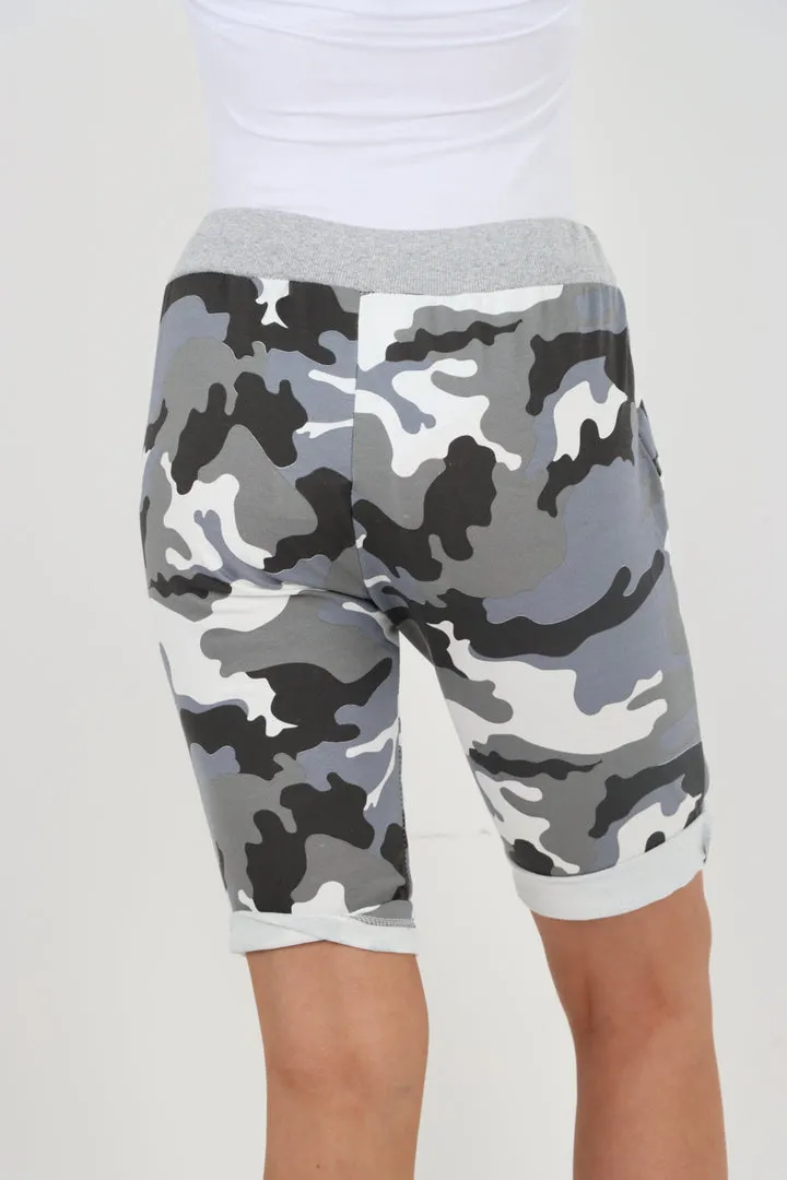Italian Stretch Cotton Shorts Camo