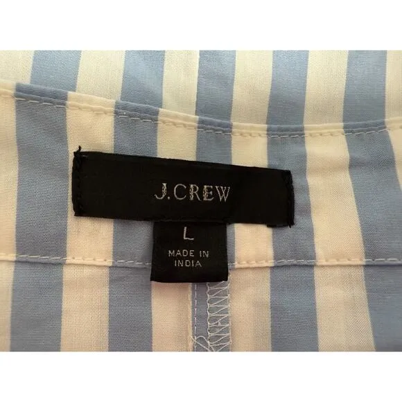 J Crew Cottage Midi Dress Womens Size Large Puff Sleeves Belt Striped Button Up