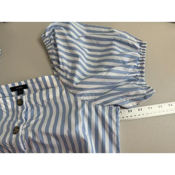 J Crew Cottage Midi Dress Womens Size Large Puff Sleeves Belt Striped Button Up