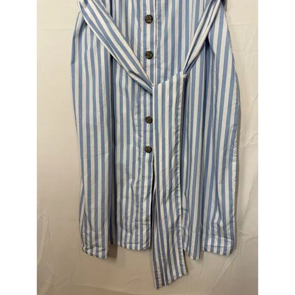 J Crew Cottage Midi Dress Womens Size Large Puff Sleeves Belt Striped Button Up