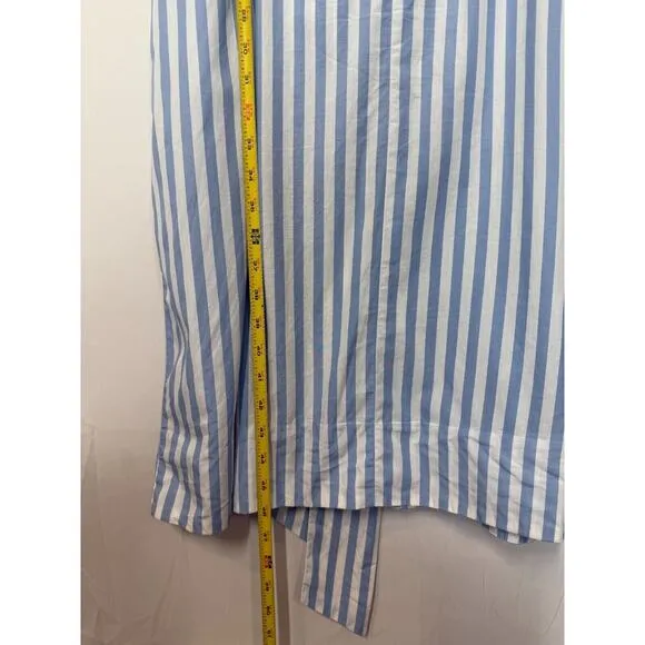 J Crew Cottage Midi Dress Womens Size Large Puff Sleeves Belt Striped Button Up