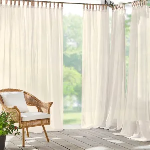 Janig Solid Sheer Tab Top Single Indoor/Outdoor Curtain Panel Gracie Oaks Curtain Color: Ivory Size per Panel: 52"W x 84"L