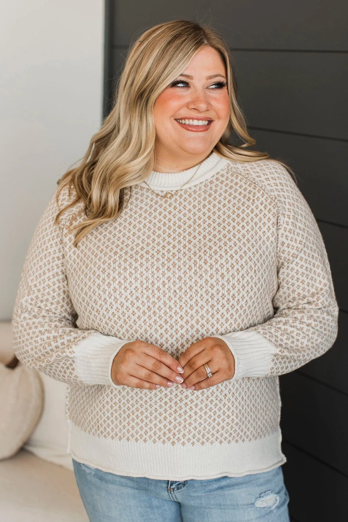 Just Stopping By Printed Knit Sweater- Cream & Beige