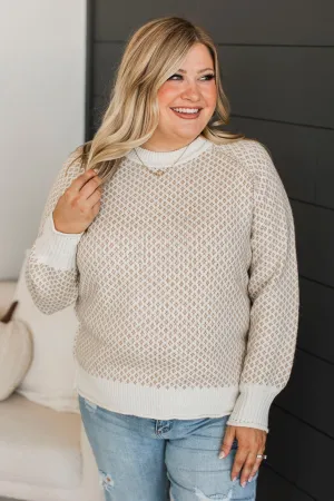 Just Stopping By Printed Knit Sweater- Cream & Beige