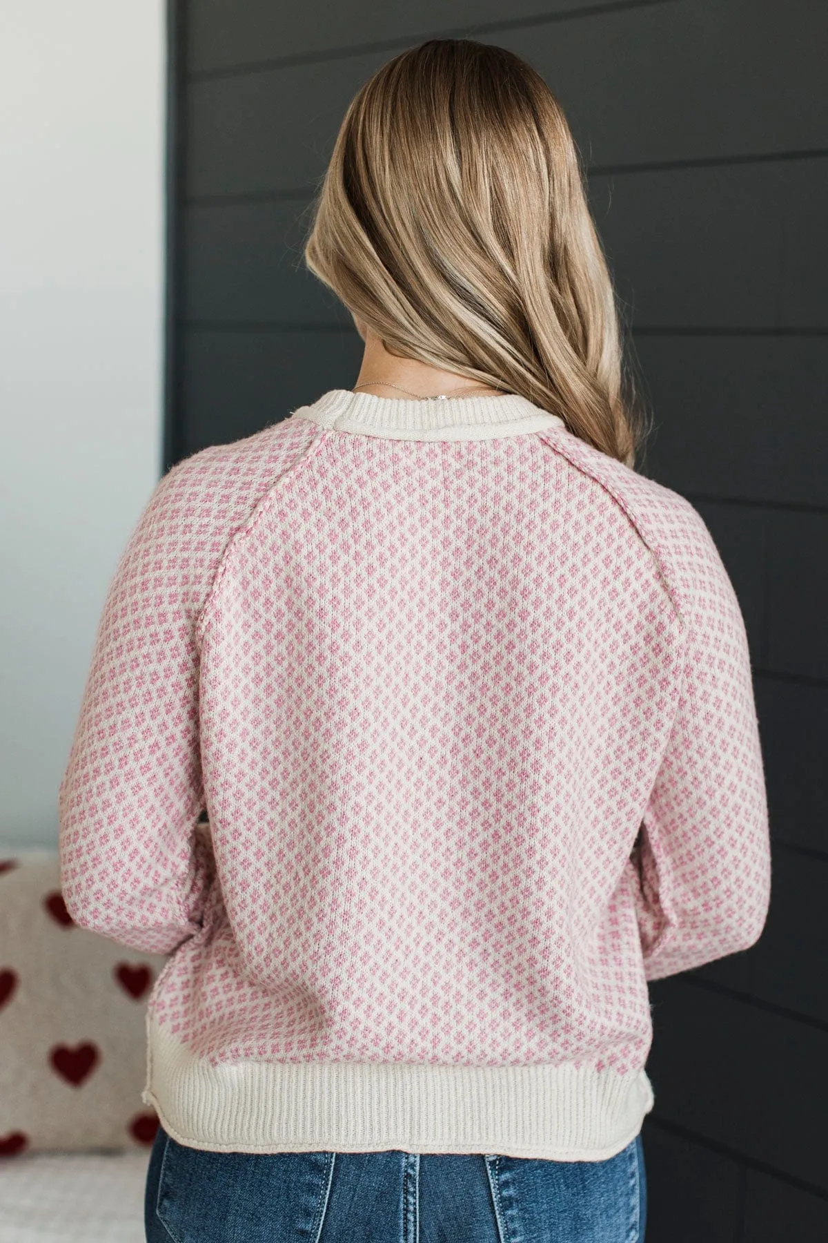 Just Stopping By Printed Knit Sweater- Pink