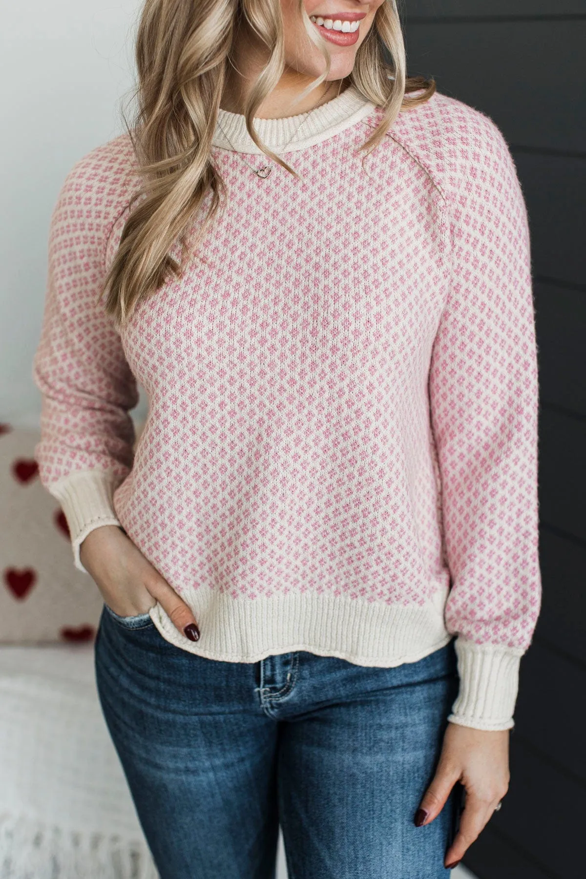 Just Stopping By Printed Knit Sweater- Pink