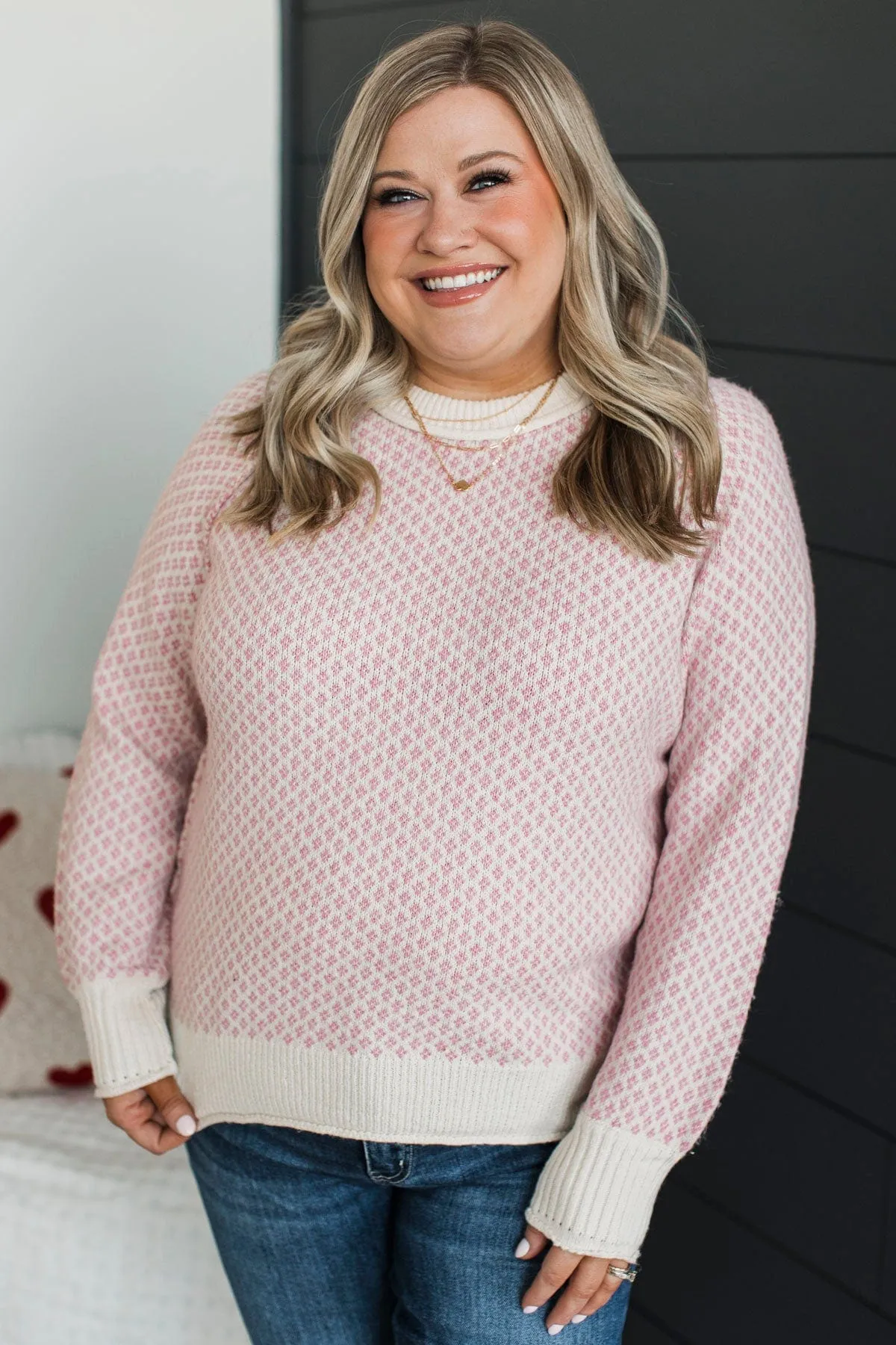 Just Stopping By Printed Knit Sweater- Pink