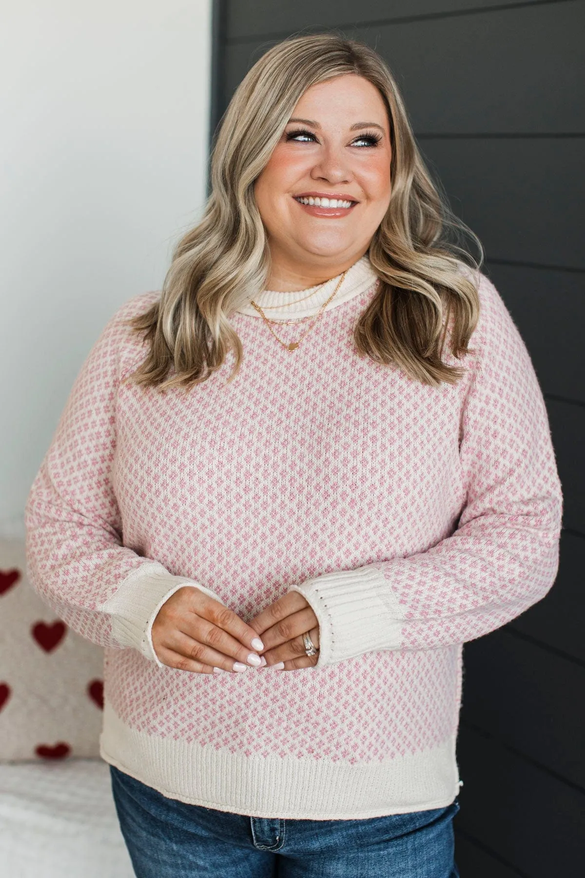 Just Stopping By Printed Knit Sweater- Pink