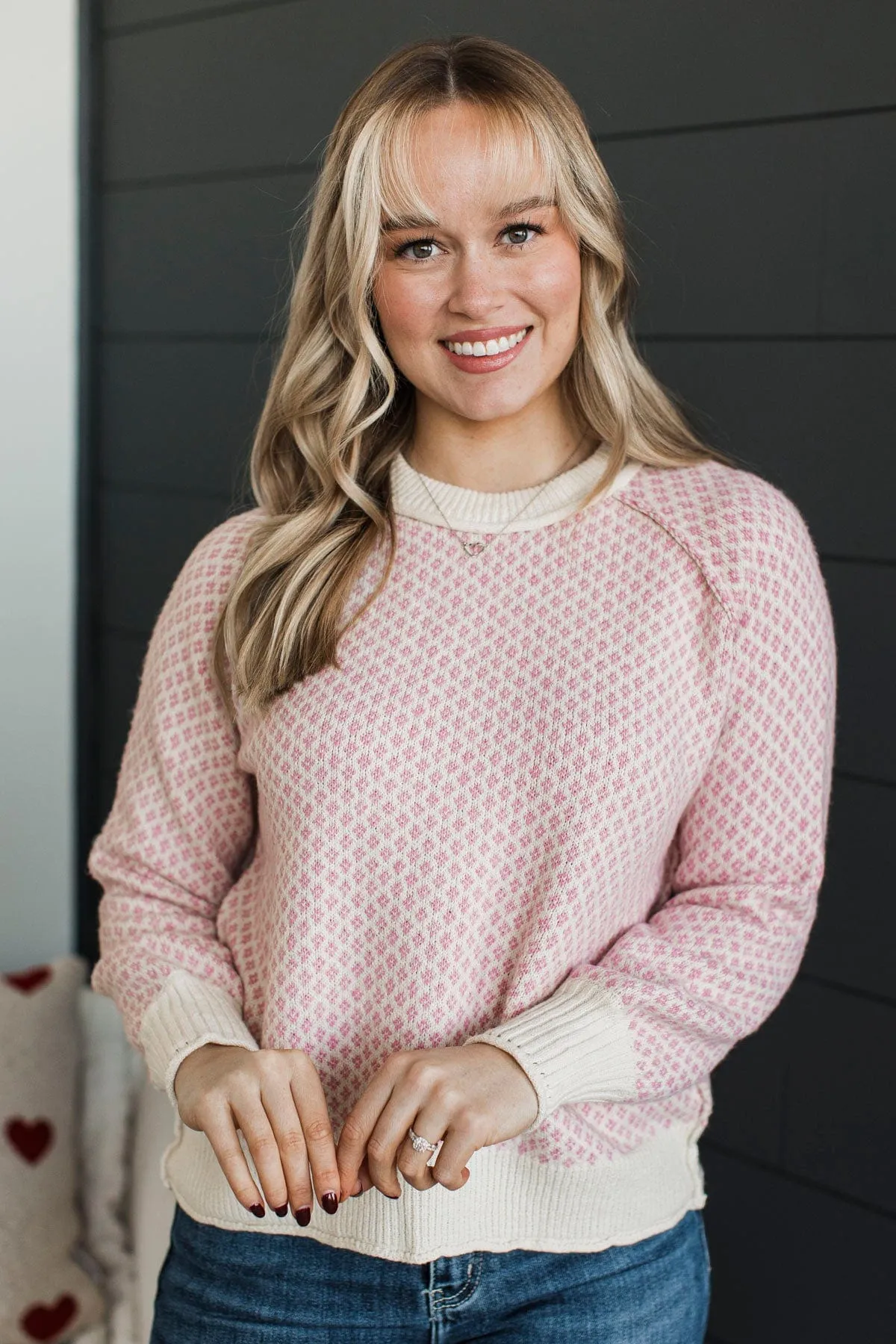 Just Stopping By Printed Knit Sweater- Pink