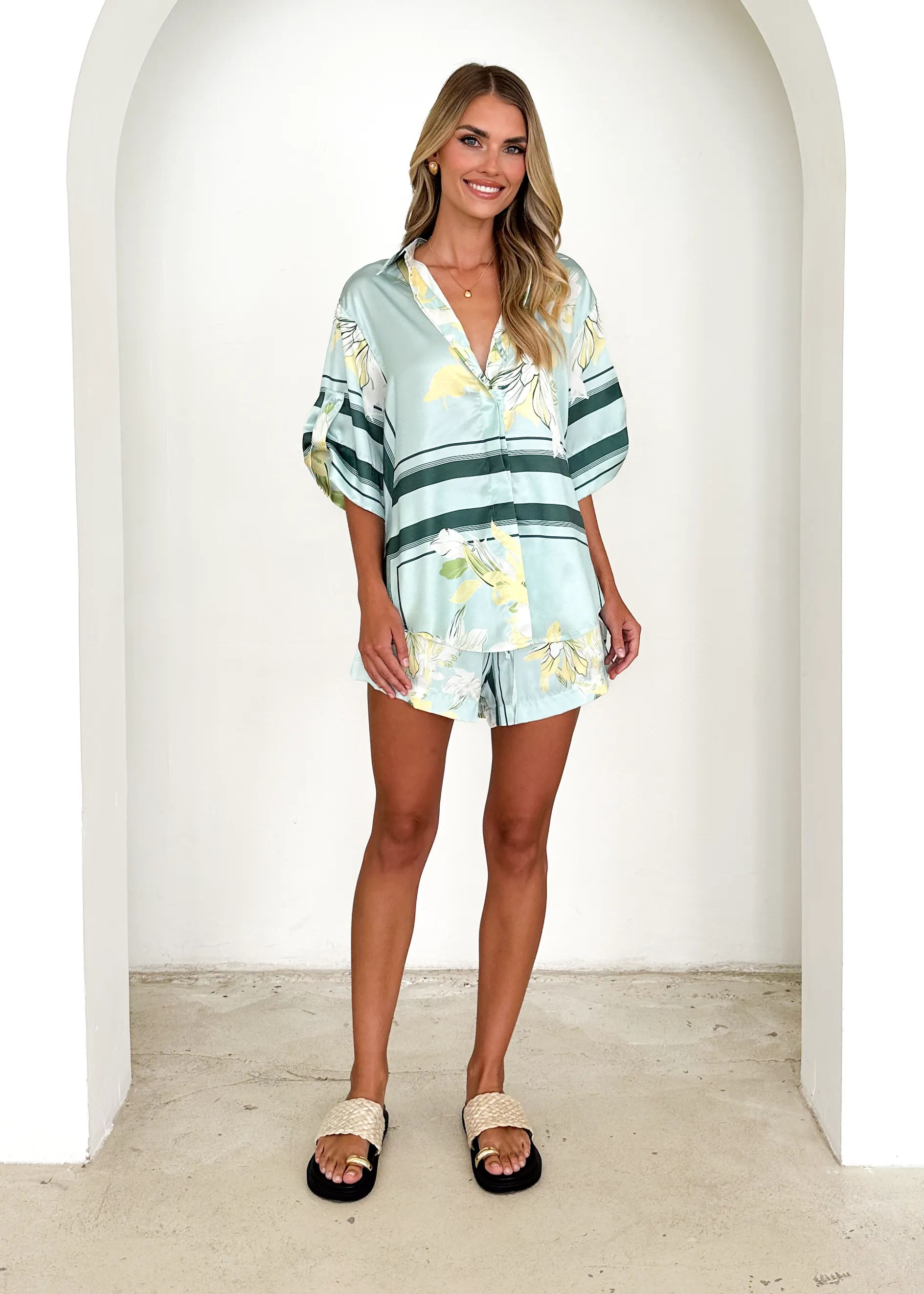 Kaycie Shirt - Aqua Floral