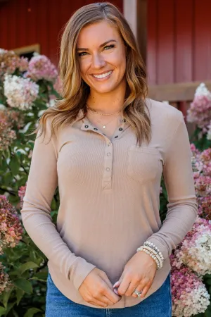 Keep Moving Forward Knit Top- Light Taupe