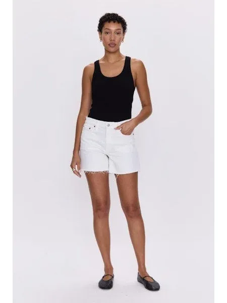 Kenendy Relaxed Mid Rise Cut Off Short in Antique White