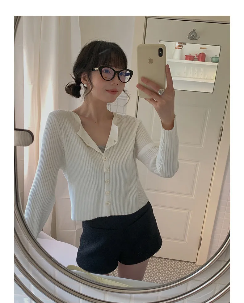 Korean V-neck long-sleeved sweater