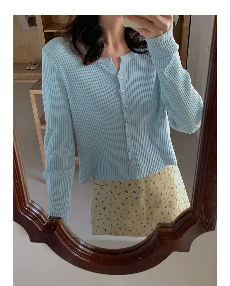 Korean V-neck long-sleeved sweater