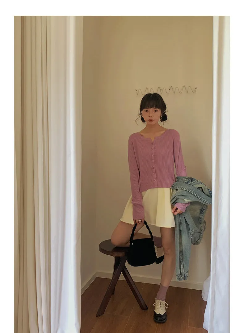 Korean V-neck long-sleeved sweater