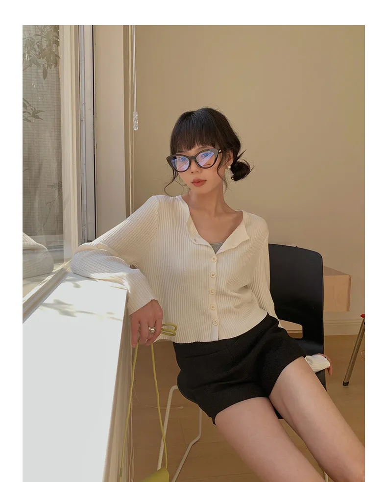Korean V-neck long-sleeved sweater