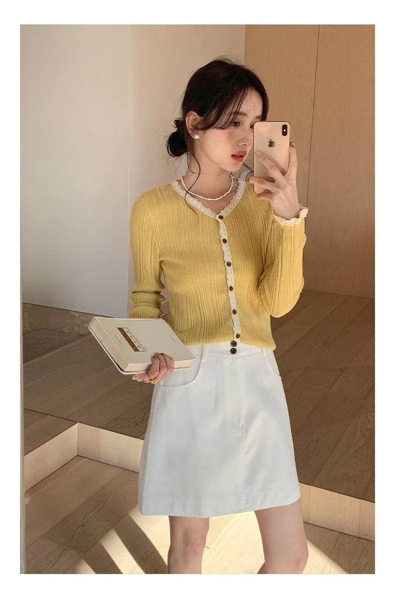 Lace shoulder sweater