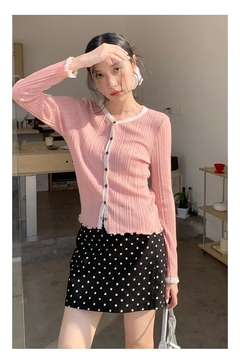 Lace shoulder sweater