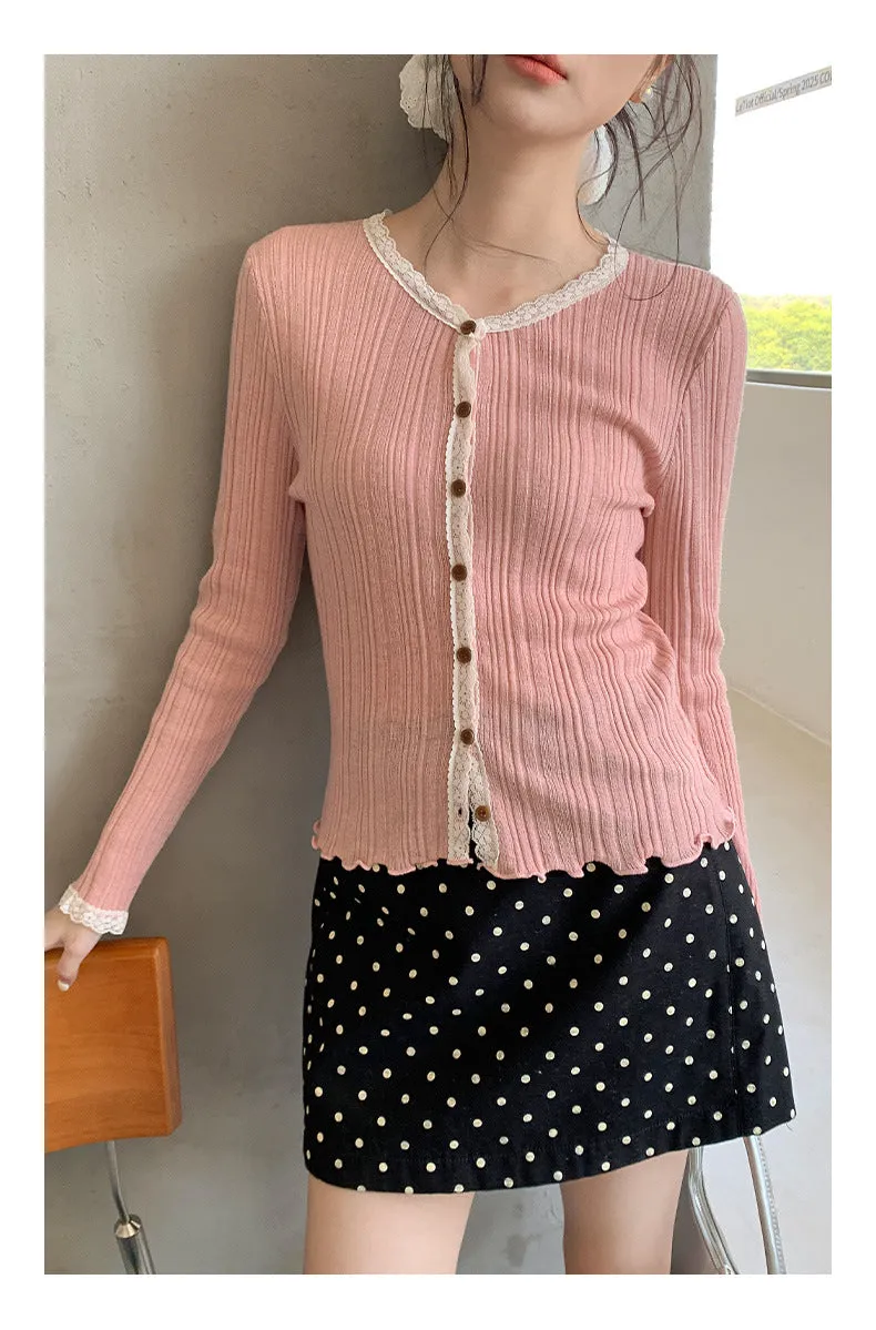 Lace shoulder sweater