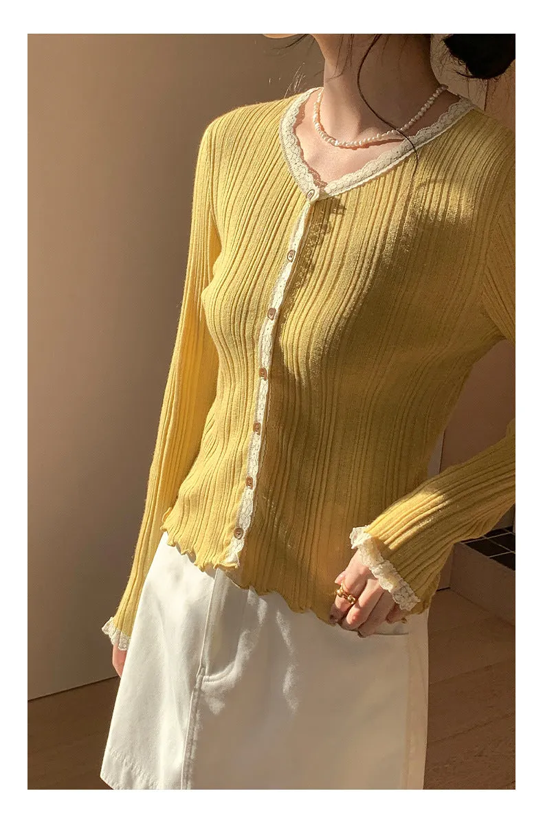 Lace shoulder sweater
