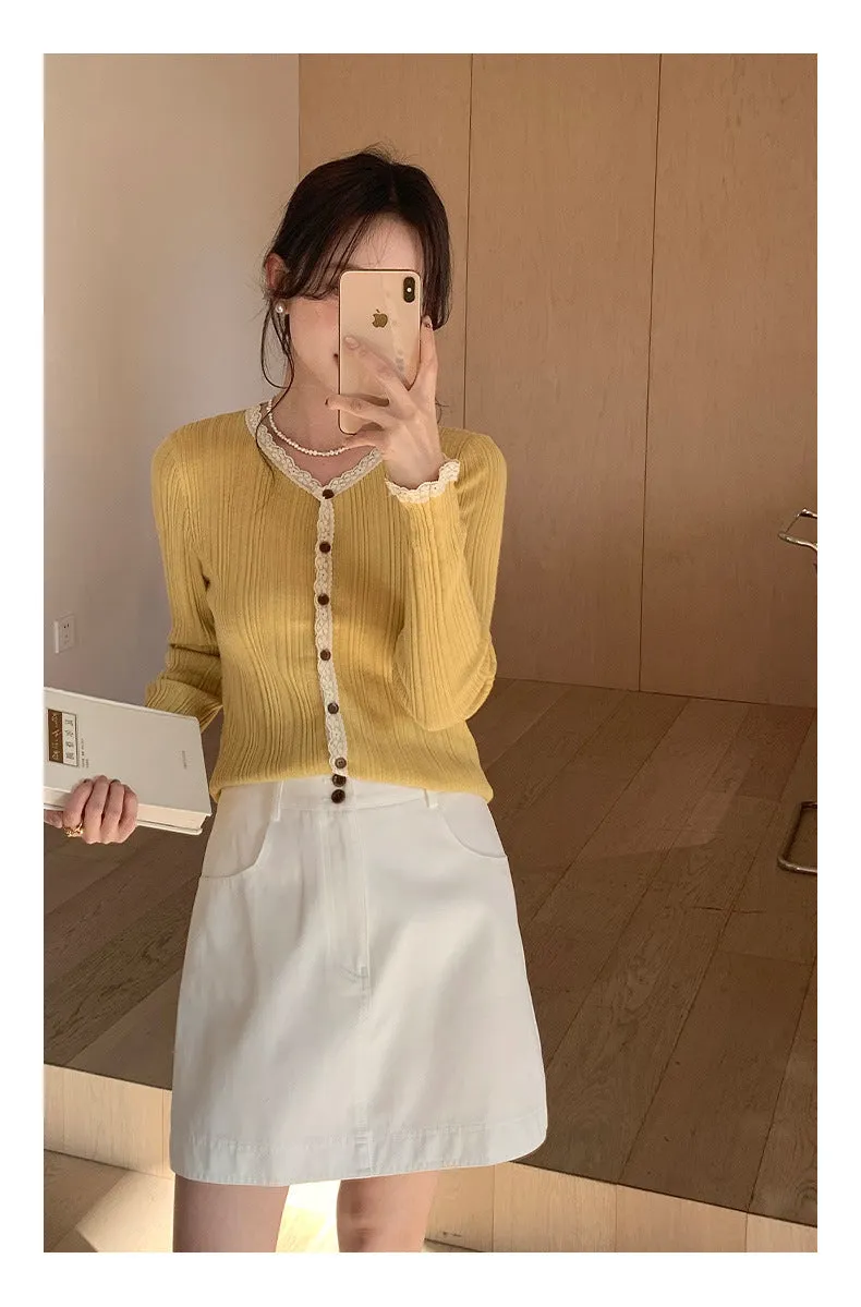 Lace shoulder sweater