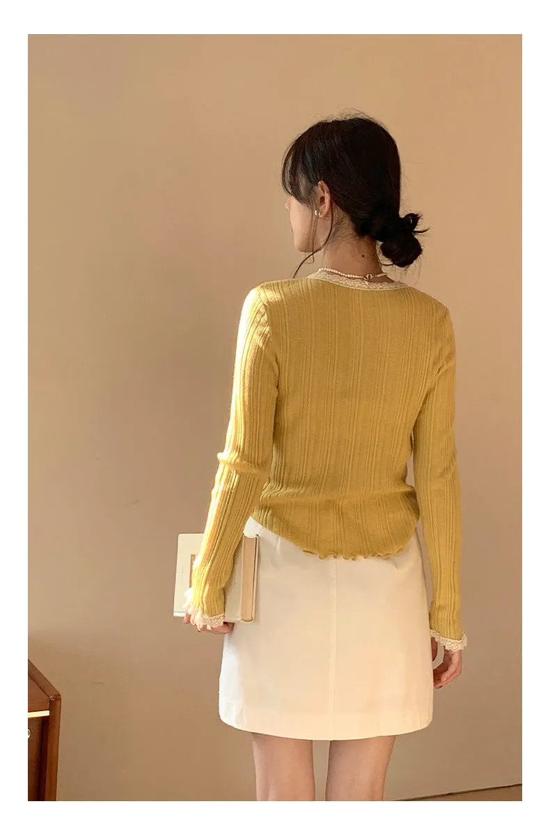 Lace shoulder sweater
