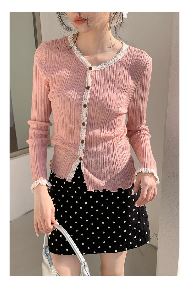 Lace shoulder sweater