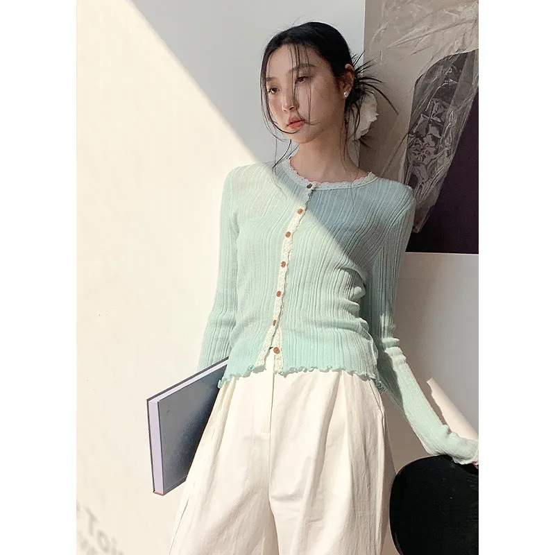 Lace shoulder sweater