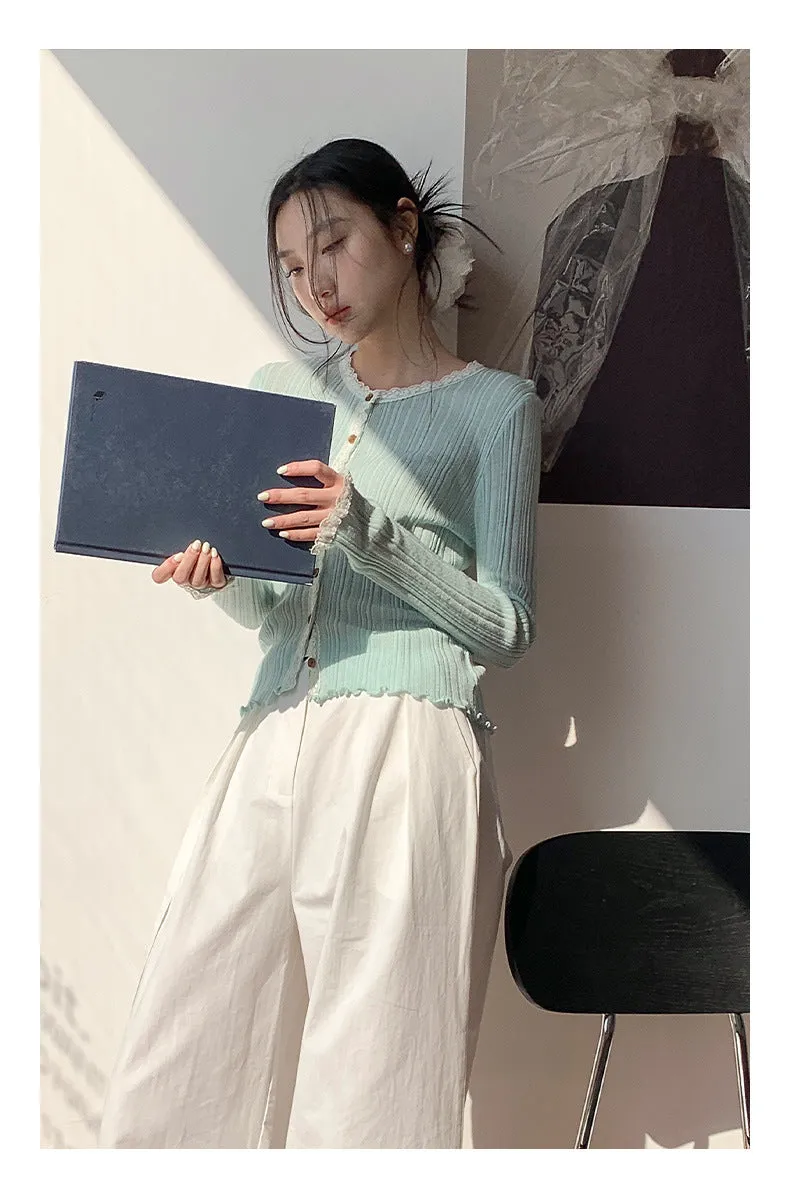 Lace shoulder sweater