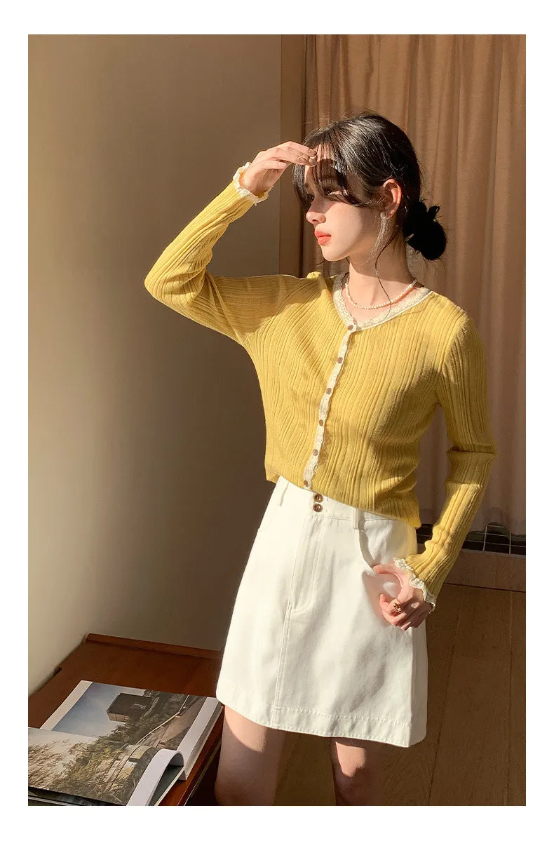 Lace shoulder sweater