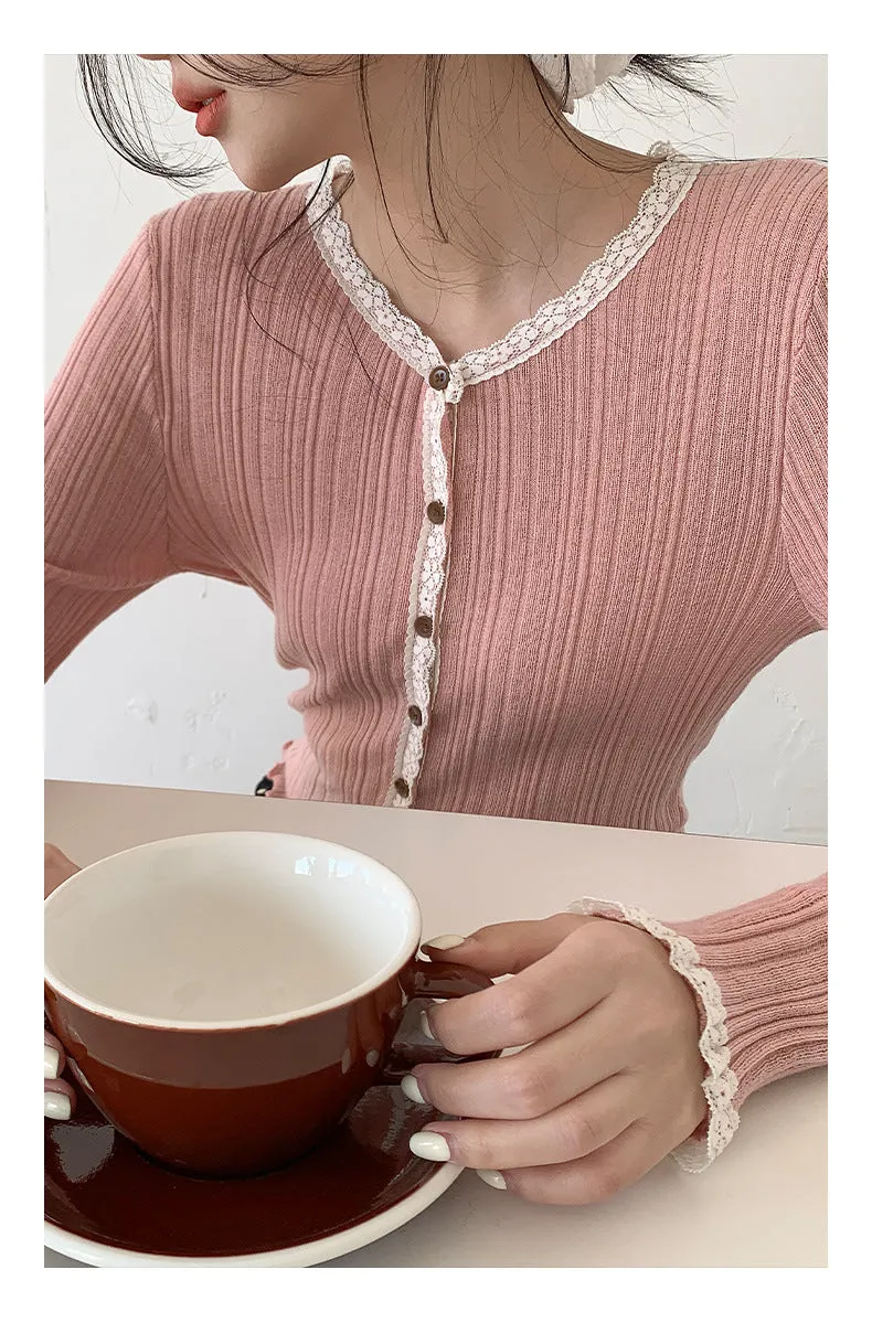 Lace shoulder sweater