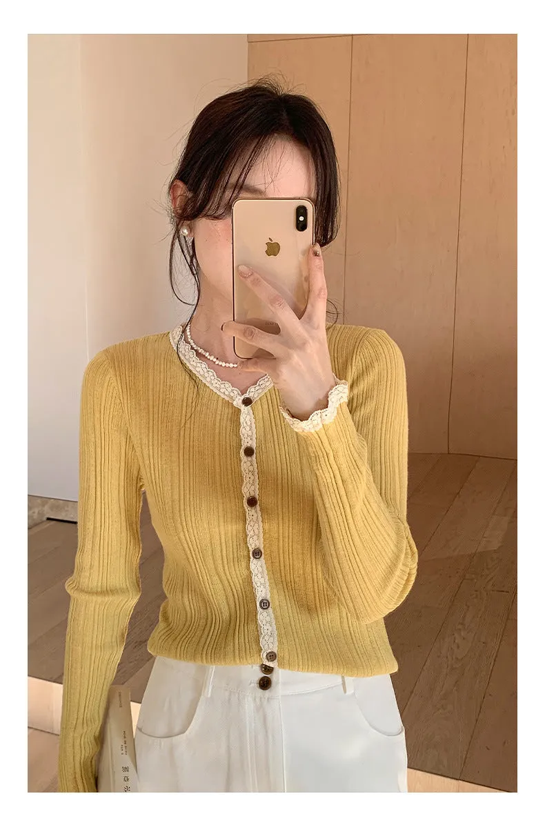 Lace shoulder sweater