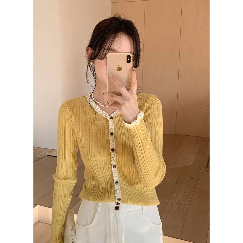 Lace shoulder sweater