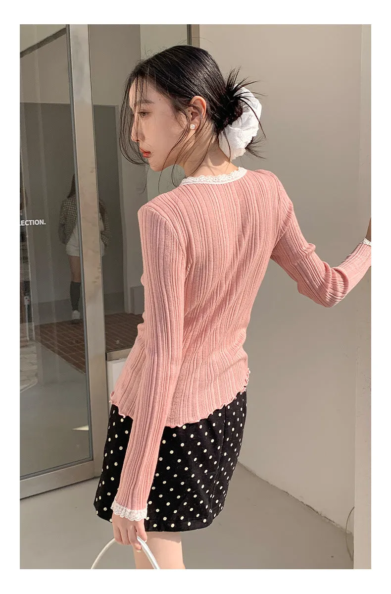Lace shoulder sweater