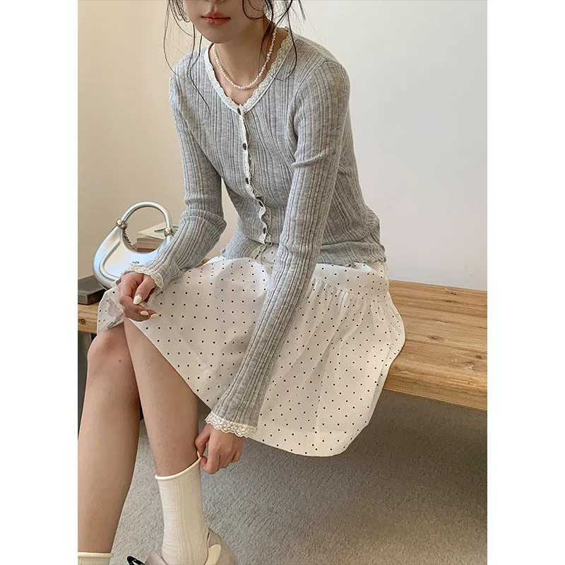 Lace shoulder sweater