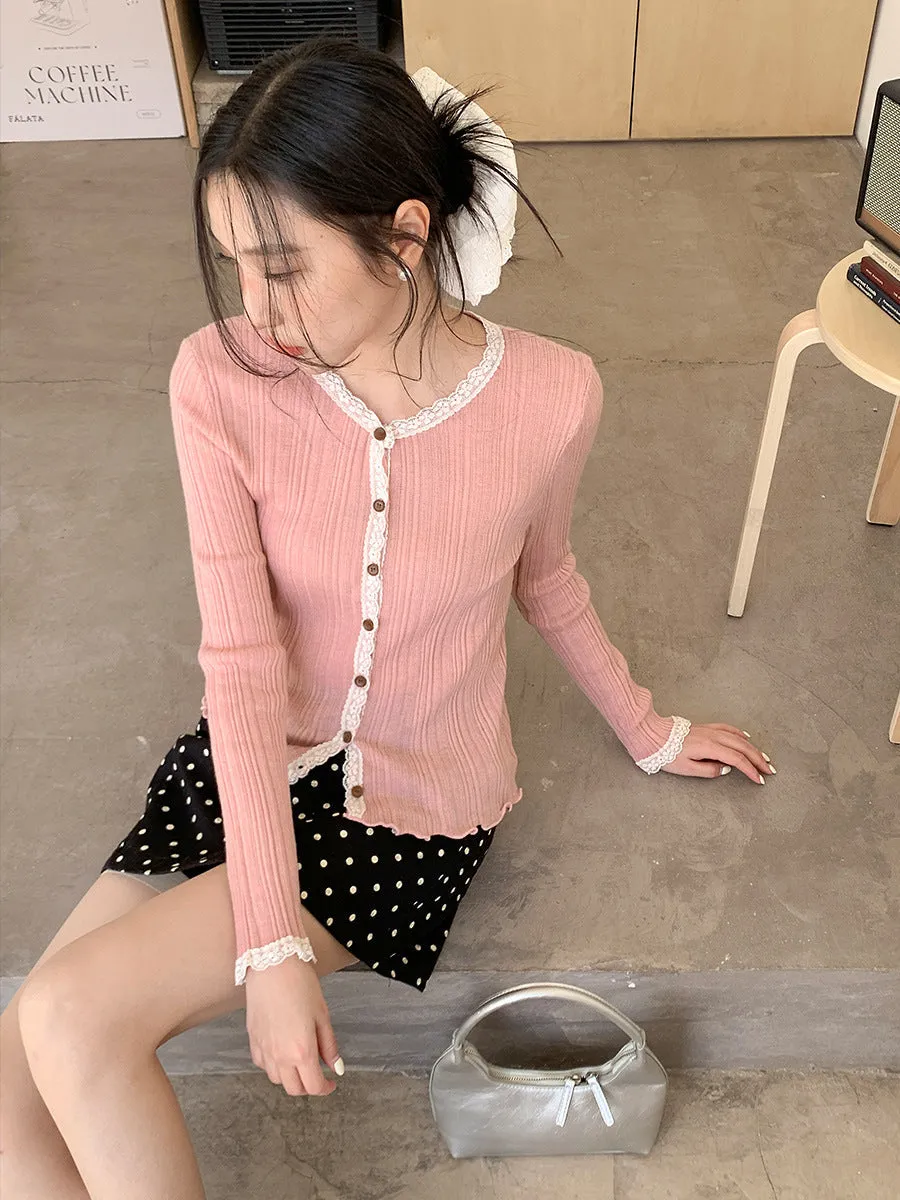 Lace shoulder sweater